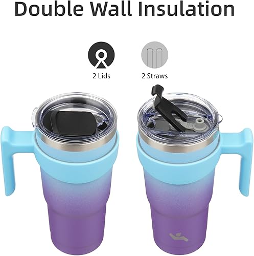 Miniatura 249 de 10 oz Tumbler with Handle and 2 Straw 2 Lid, Insulated Water Bottle Stainless Steel Vacuum Cup Reusable Travel Mug,Turquoise Negro