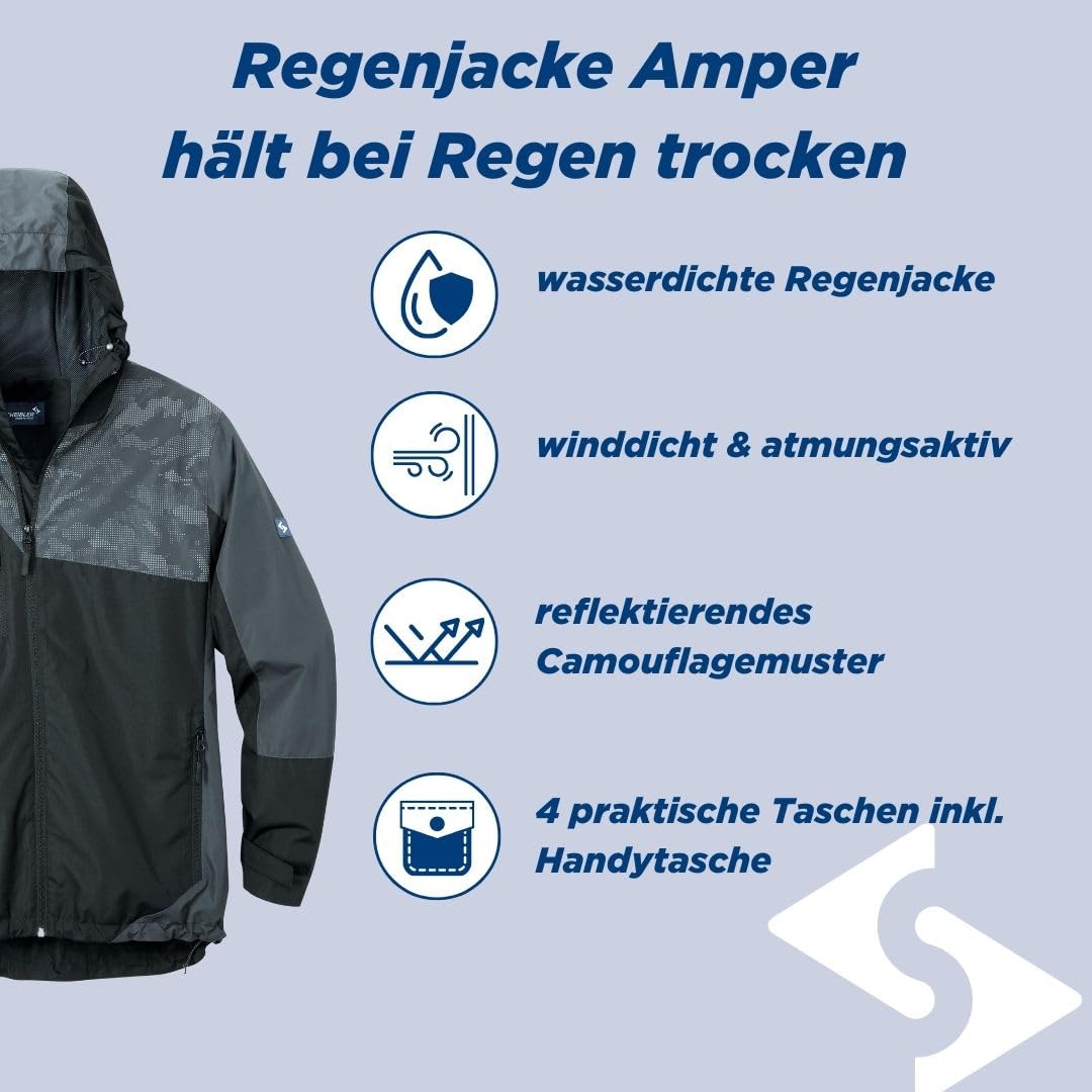 Scheibler Regenjacke Herren wasserdicht atmungsaktiv mit Kapuze - Arbeitsjacke Herren reflektierend - Windbreaker Herren mit viele Taschen - Waterproof Jacket Men