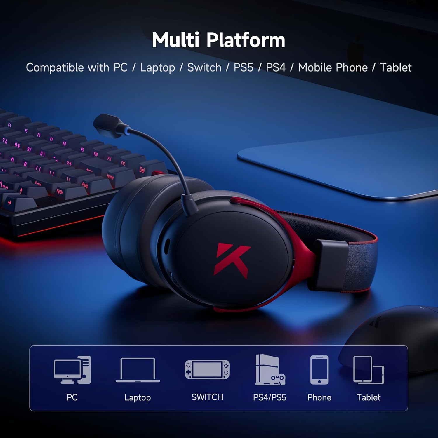 MCHOSE V9 Pro Nero Rosso 7.1 Surround Wireless Gaming Headset (HW-V9-4)