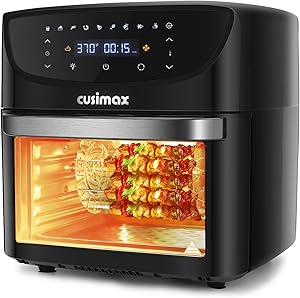Air Fryer Oven Combo, 10-in-1 Air Fryer Convection Oven with Rotisserie & Dehydrator, CUSIMAX 20QT Large Countertop Oven with Accessories, Touch Screen, Timer & Temperature Controls, Black, 1800W