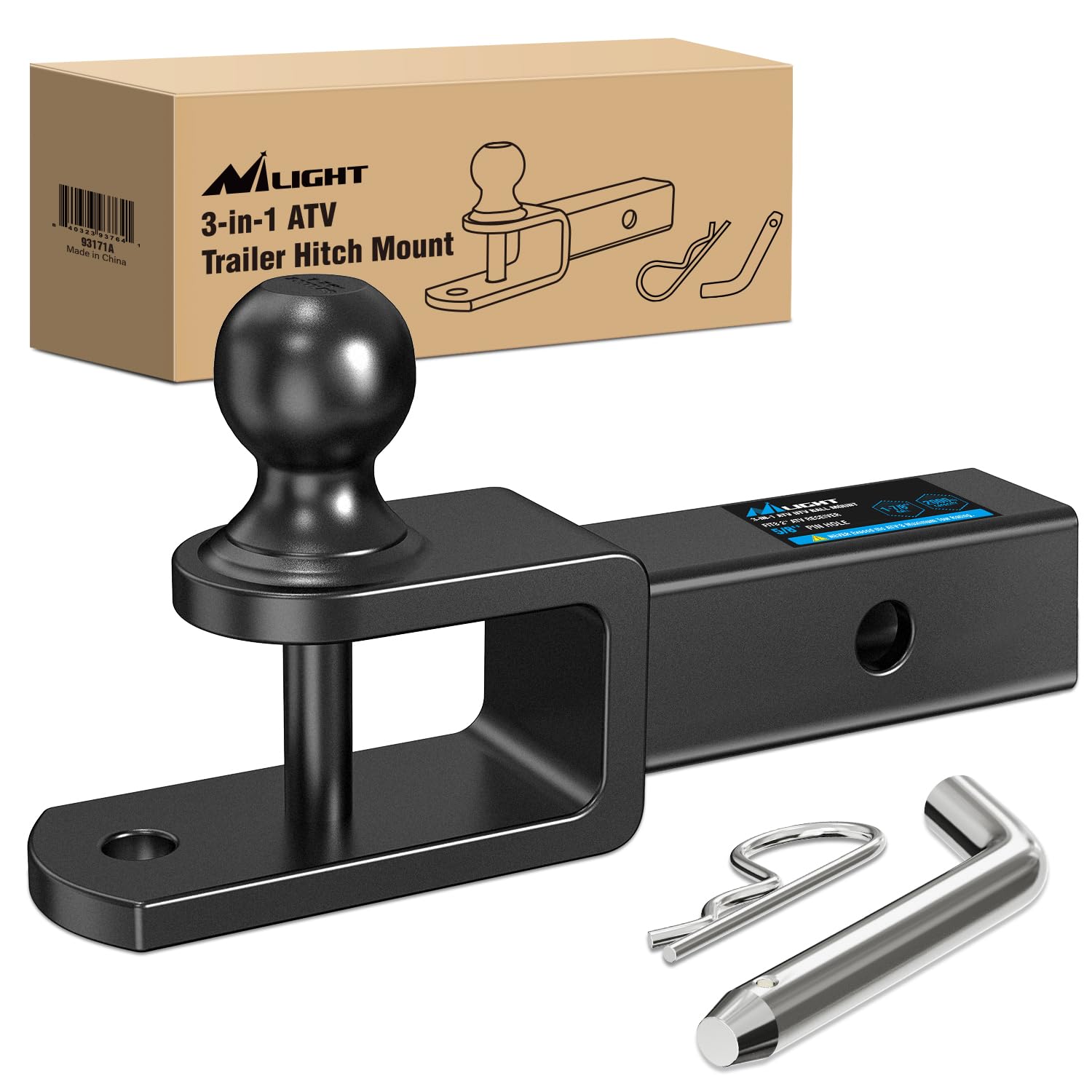 Nilight 3 in 1 ATV UTV Multi Hitch Mount | 1-7/8" Ball Fits 2" Receiver Hitch Rated 2000 LBS Winch Strap Loop Rated 5000 LBS