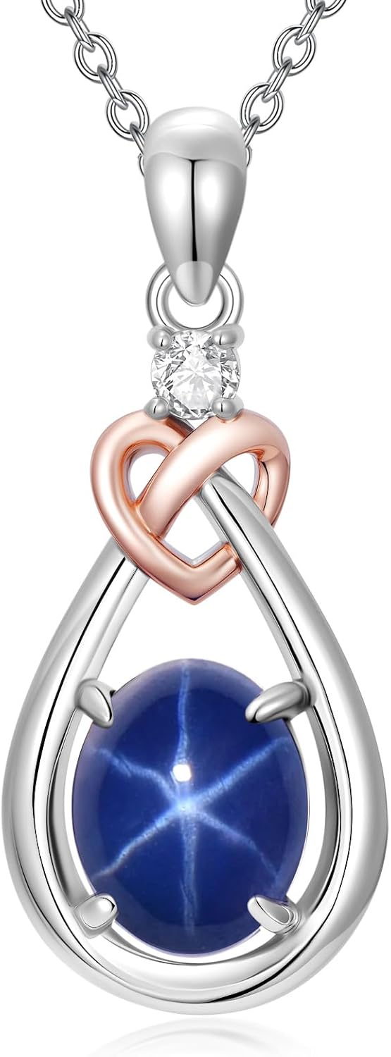 Blue Star Sapphire Necklace for Women 925 Sterling Silver Linde Star Sapphire Pendant Necklace Jewelry Gifts 18+2“