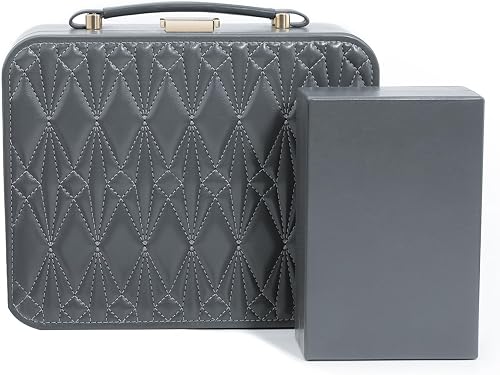Travel Jewelry Case Large Jewelry Box Jewelry Travel Organizer Jewelry Case with Handle Removable Tray Best Gift for Women Girls (Grey)