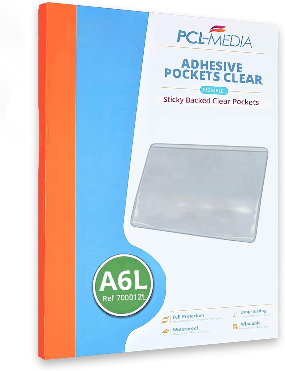 PCL Media ltd® Self Adhesive Clear A6 Pocket 155 x 111mm (Pack of 25) Long Edge Opening Adhesive Holder Pocket Protectors - Adhesive Documents Holders