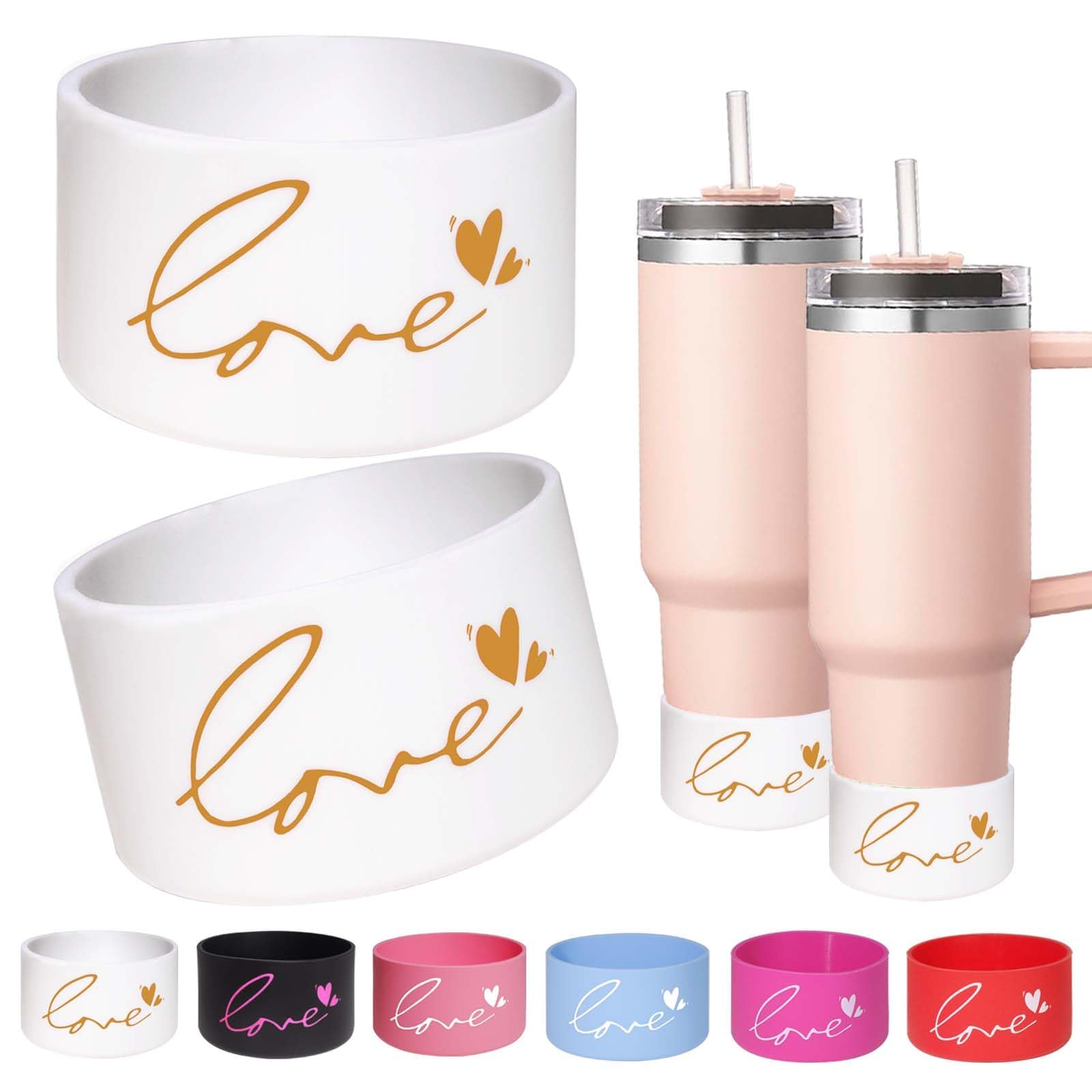 GENLEAS Letter Love Print Protective Silicone Boot for Stanley Quencher Tumbler 30oz/40oz for Hydro Flask Water Bottle 12oz-24oz and More Tumbler,