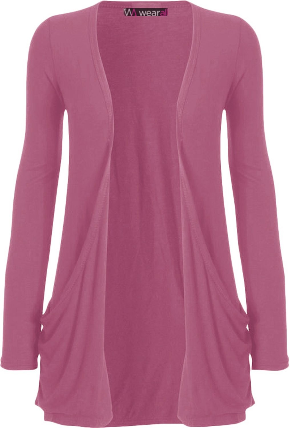 WearAll - Ladies Long Sleeve Pocket Cardigan Womens Top Lilac 16-18
