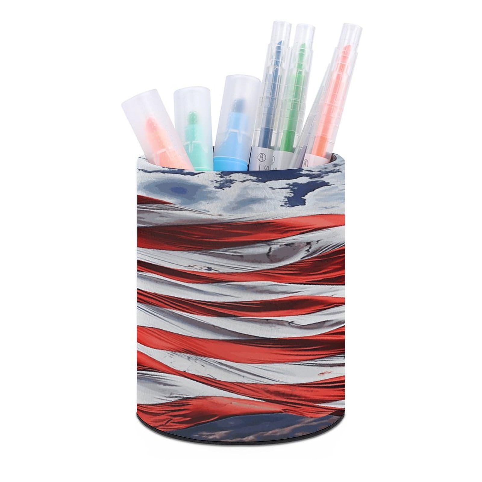 LDGSUPH US Flag Round Pen Holder Leather Pen Cup Pencil Cup Pen Organizer Pencil Holder for Desk Organizer Pencil Organizers Makeup Brush Holders for Home Office Gift