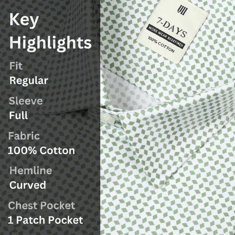 Image of 7-DAYS Men's Premium Printed Shirt - 100% Cotton, Regular Fit, Full Sleeve, with Pocket - Versatile for Formal Occasions and Casual Wear