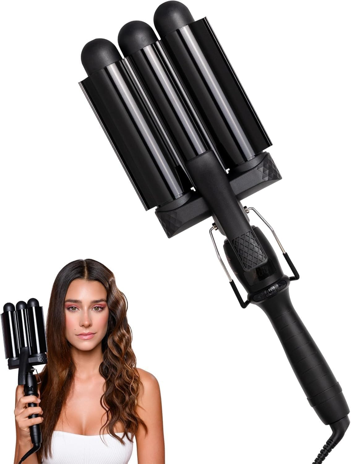 Mermade PRO Hair Waver 1.25" - 3 Barrel Curling Iron 1 1/4 Inch, Ceramic Barrel Waver for Thick, Thin, Long, or Short Hair - Black