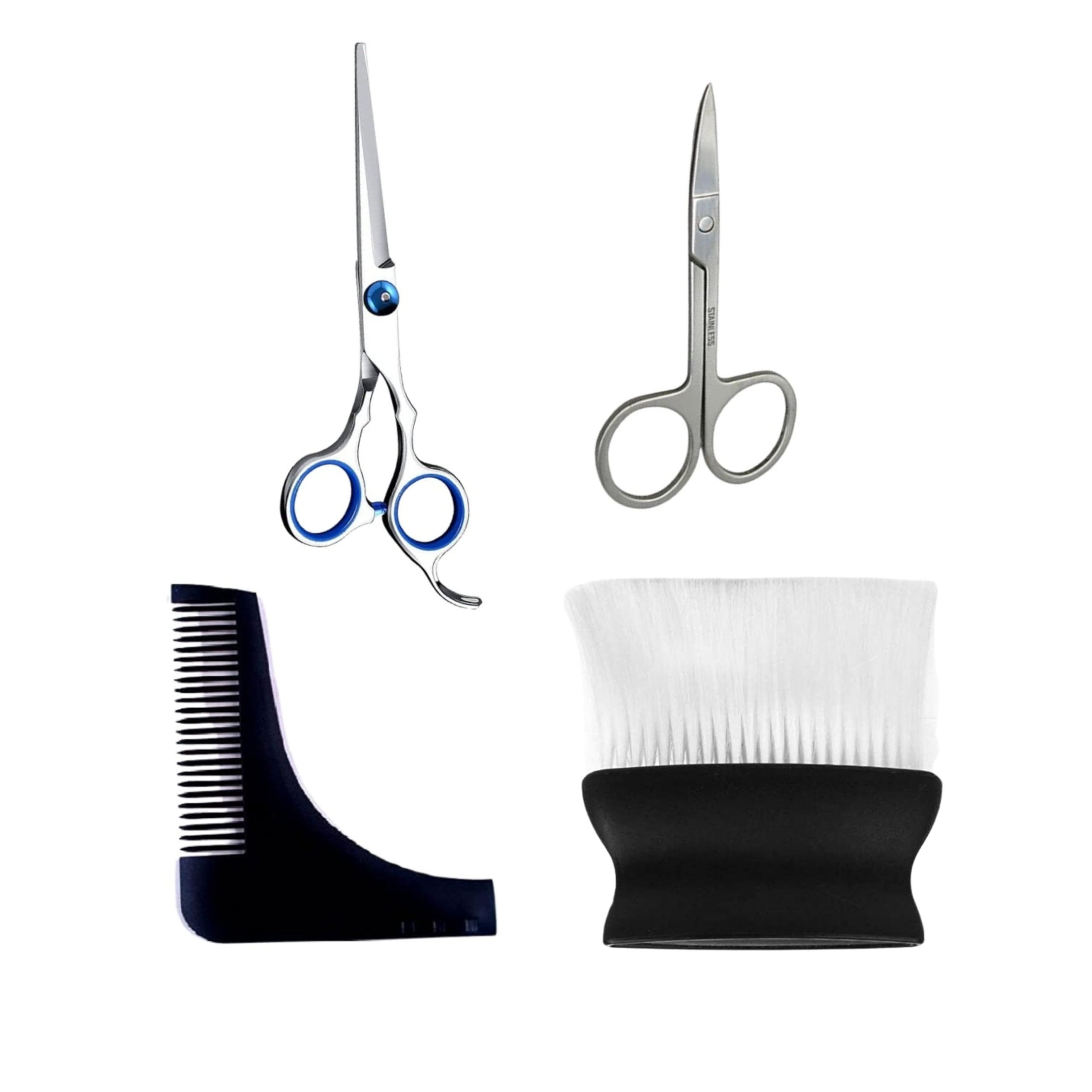 Beard Grooming & Trimming Kit for Men Care - Beard Shaping Comb, Mustache & Beard Trimming Scissors, Neck Duster Brush, Barber Hair Cutting Scissors for Styling & Shaping Gift set (5 pcs)