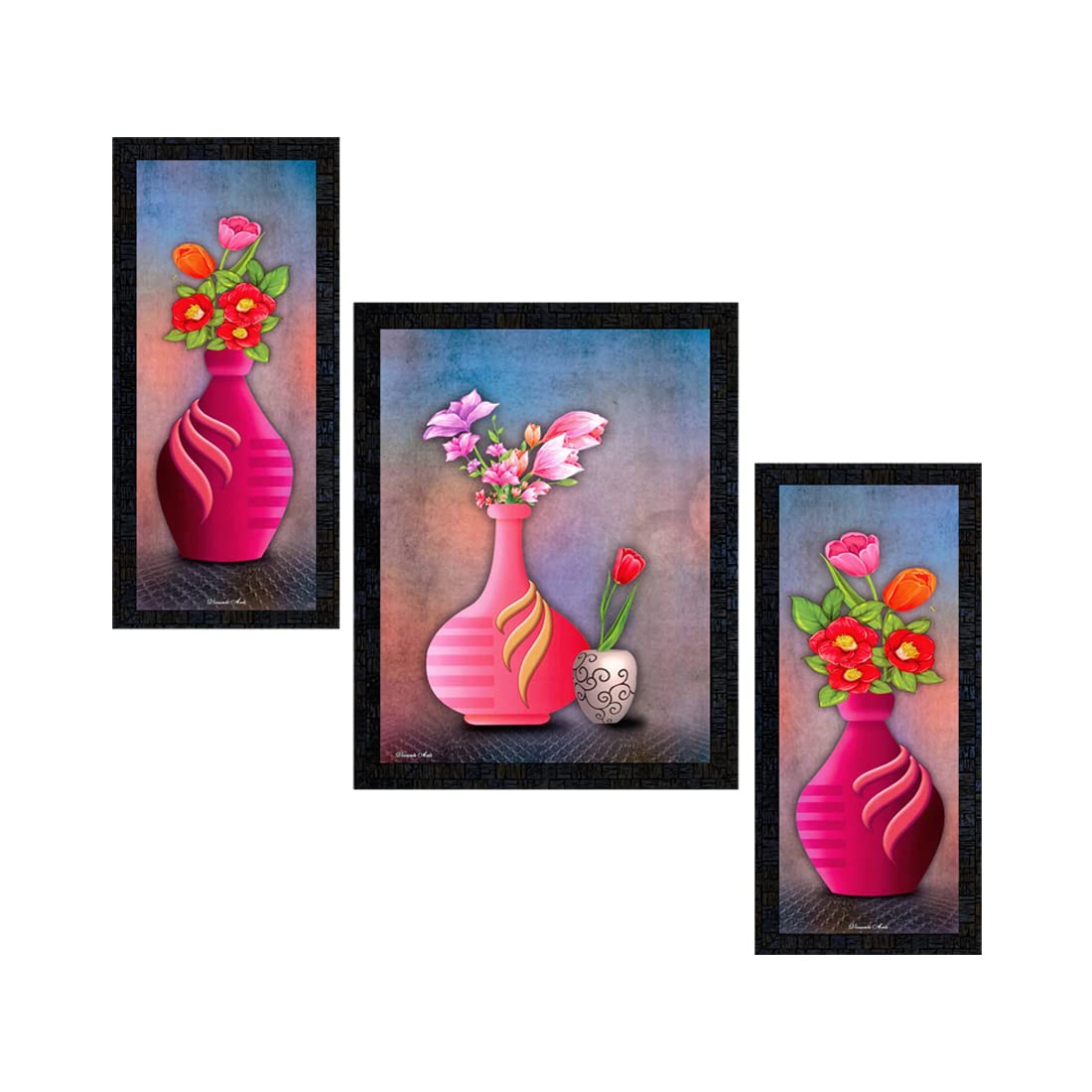 pnf Set of 3 with Acrylic Sheet (Glass) Floral Flower framed-0531-(14x22inch,Multicolour,Synthetic Frame)