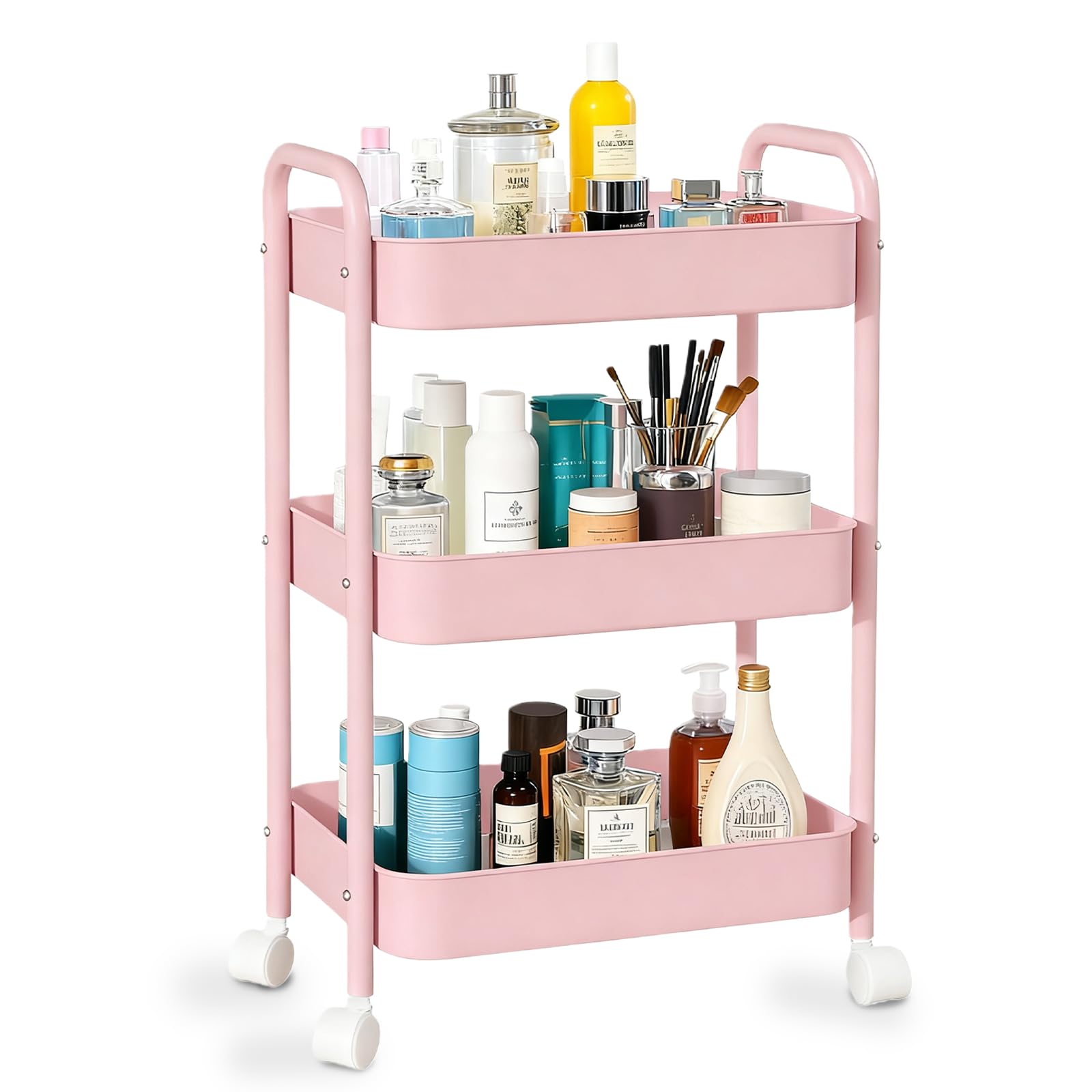 Zykphao 3-Tier Metal Rolling Storage Trolley Cart with Wheels & Handle - Easy Assembly Utility Organizer for Kitchen, Bathroom, Living Room, Bedroom & Office