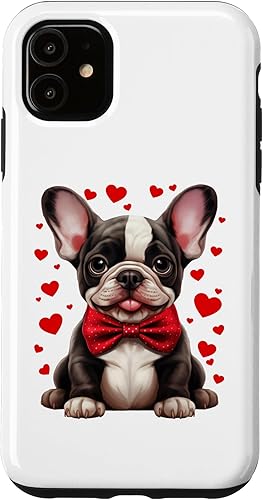 Miniatura 10 de iPhone 13 Pro Max Bulldog Francés Cachorro Corazones Corbata Rojo Estuche para el Día de San Valentín