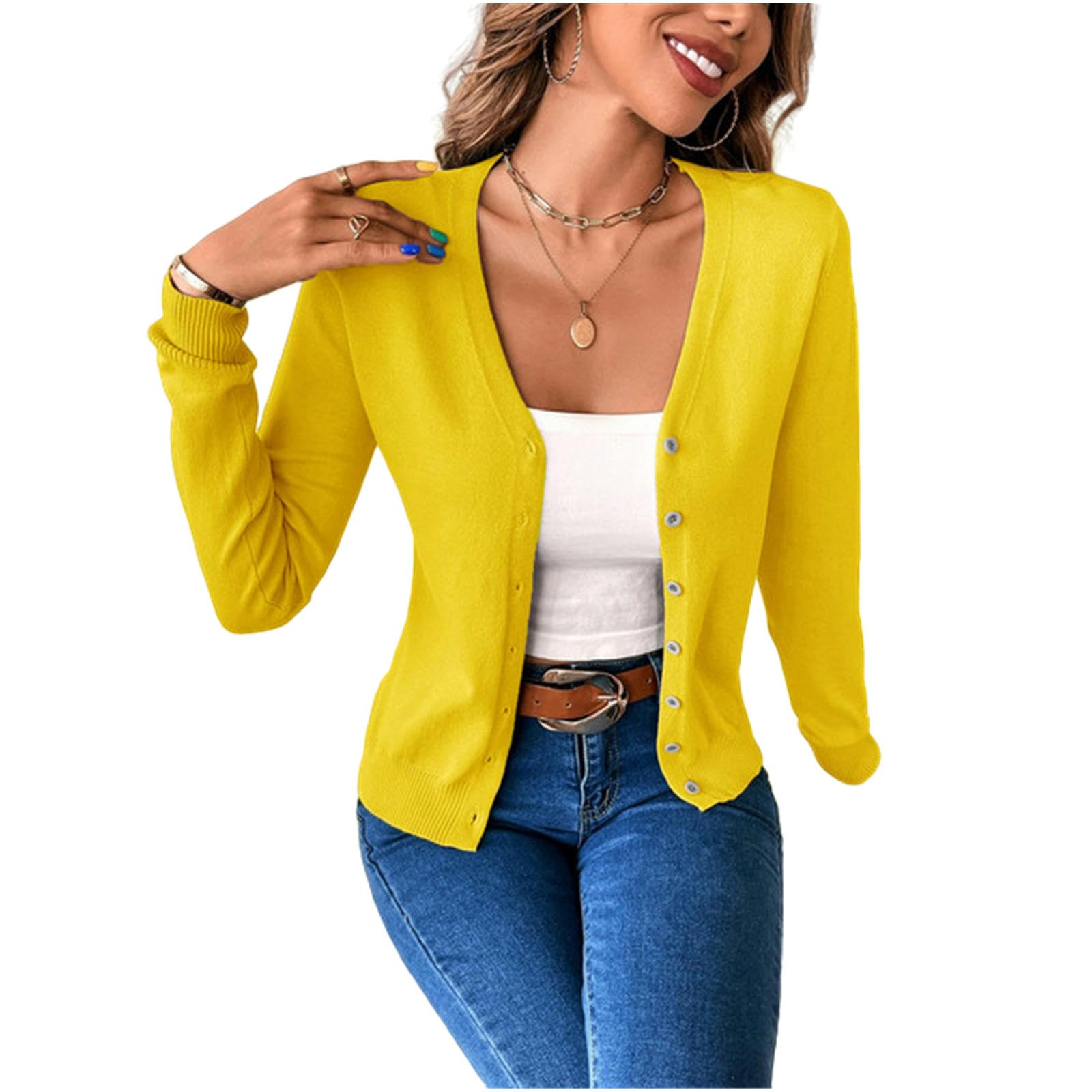 NOGRAX Cardigan Estivo Donna Autunno Inverno Donne Manica Lunga Solida Pulsante Front V Neck Cardigan Femme Fashion Vintage Knit