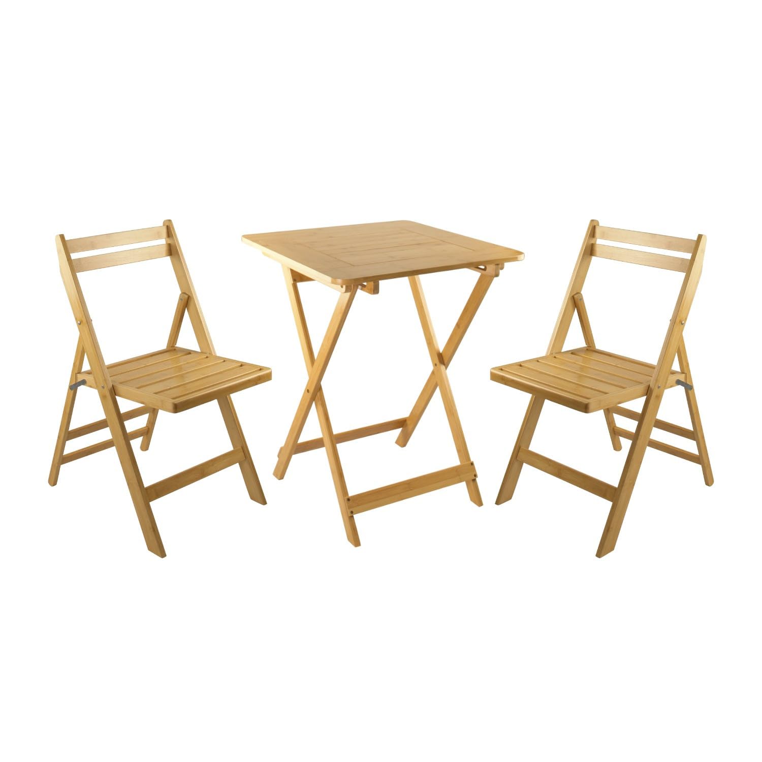 7H SEVEN HOUSE Conjunto de Terraza Plegable Mesa Cuadrada y 2 Sillas Biano Madera de Bambú 7house