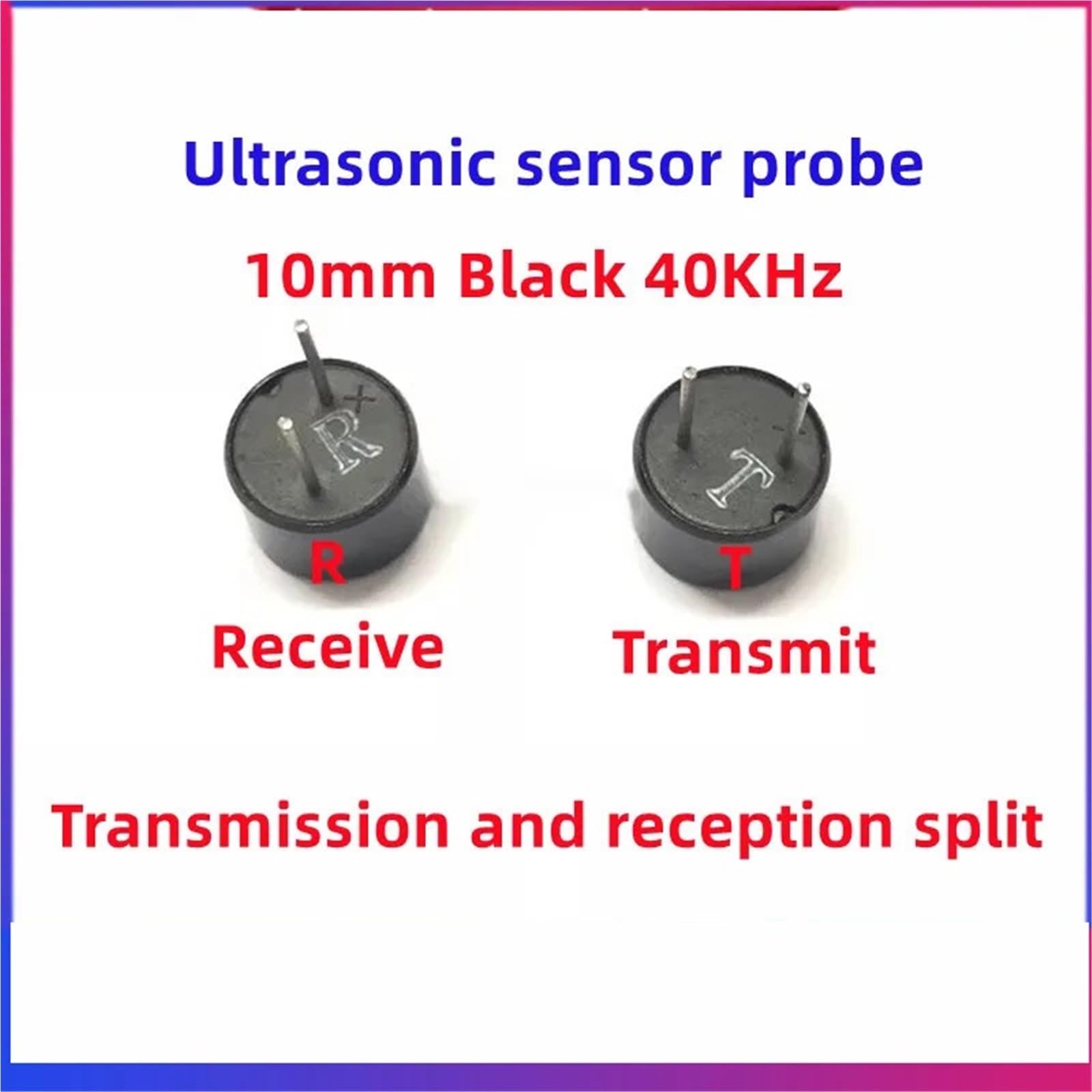 5MNG0Y8 10 100 pcs 10mm 10mm ultrasonic Sensor Probe Receiving and transmitting Split Black Metal Shell ranging(5 Pairs T and R 10MM)