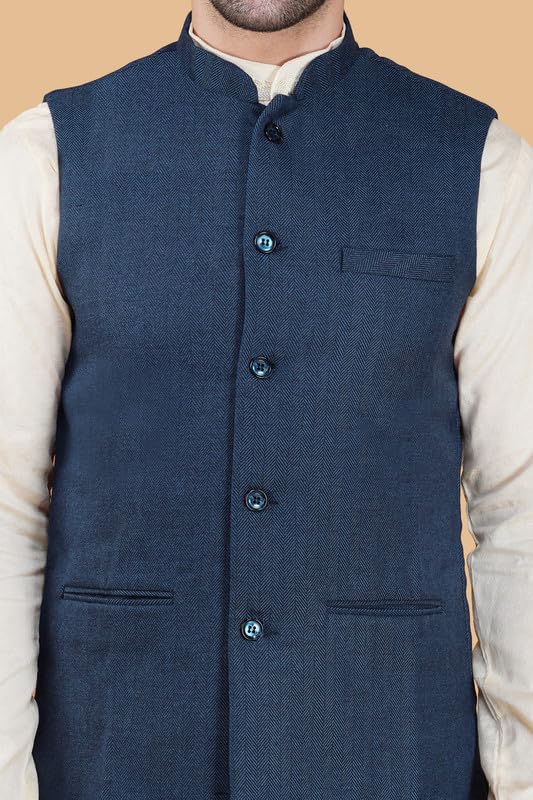 Image of VASTRAA FUSION Men's Traditional Woolen Nehru Jacket Modi Waistcoat