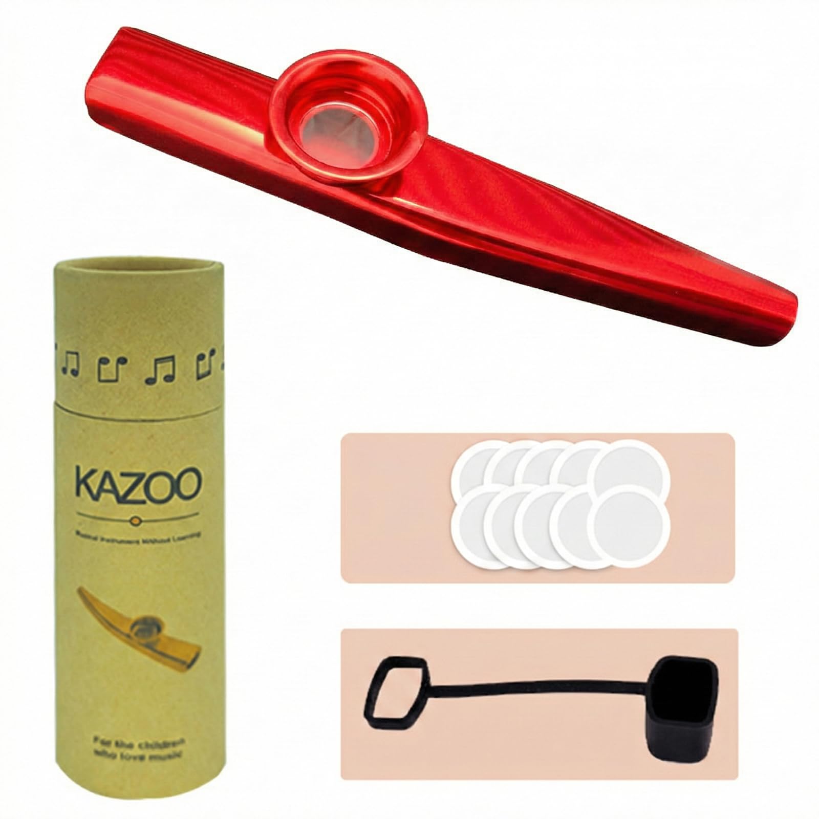 1 instrument Kazoo (czerwony), z 10 membranami Kazoo, osłoną ochronną i tubą, oryginalny instrument muzyczny – budzi kreatywność i samogłoski, pasuje do ukulele, gitar, partnerów i