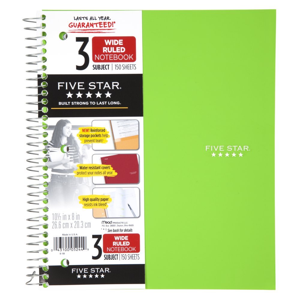 Five Star Spiral Notebooks, 3 Subject, 150 College Ruled - View #10