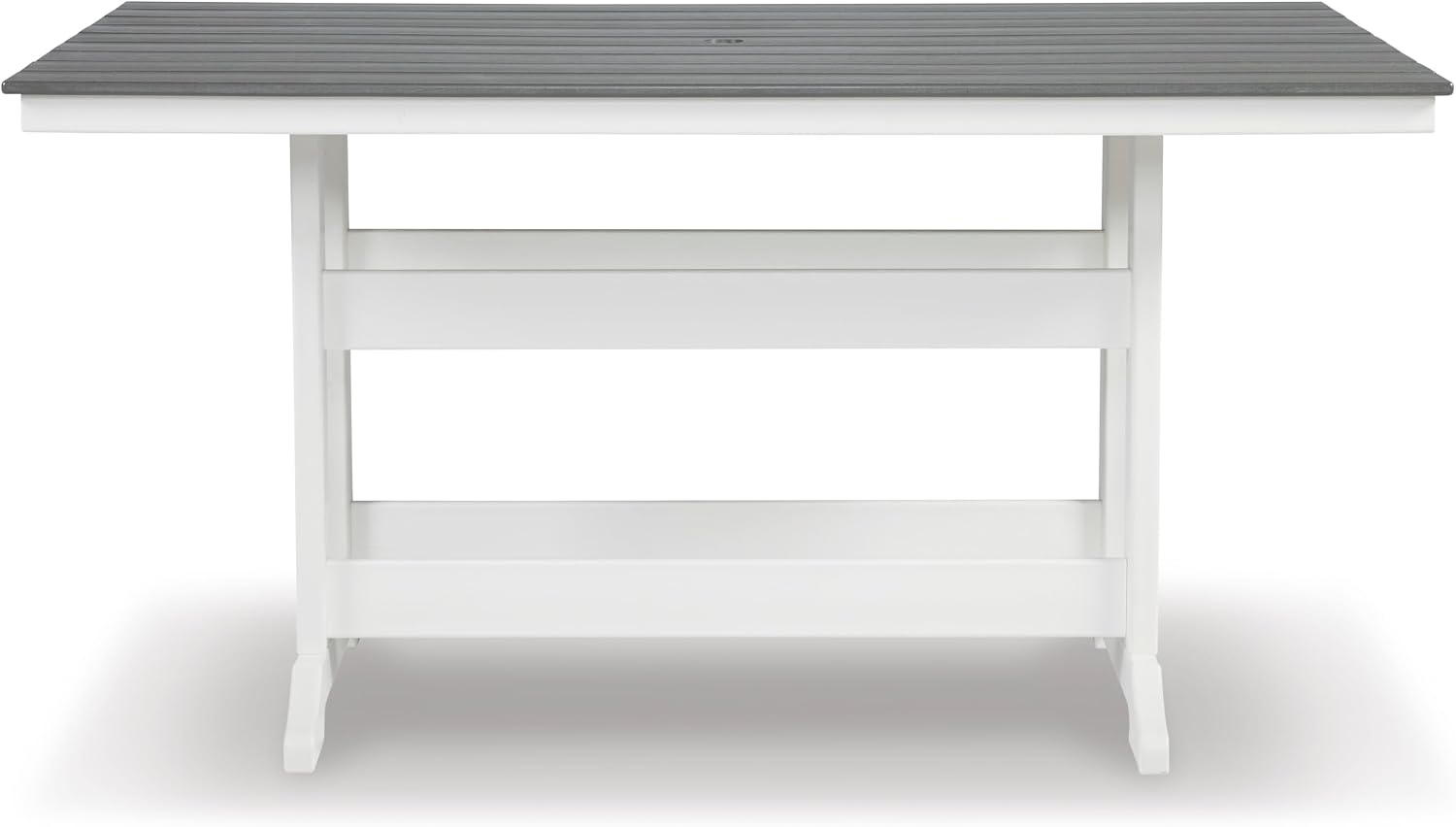 Ashley Transville Outdoor Counter Height Dining Table, 72 Inch Rectangular Patio Table with Umbrella Hole, Durable Weather Resistant HDPE, Ideal for Patios, Gray and White