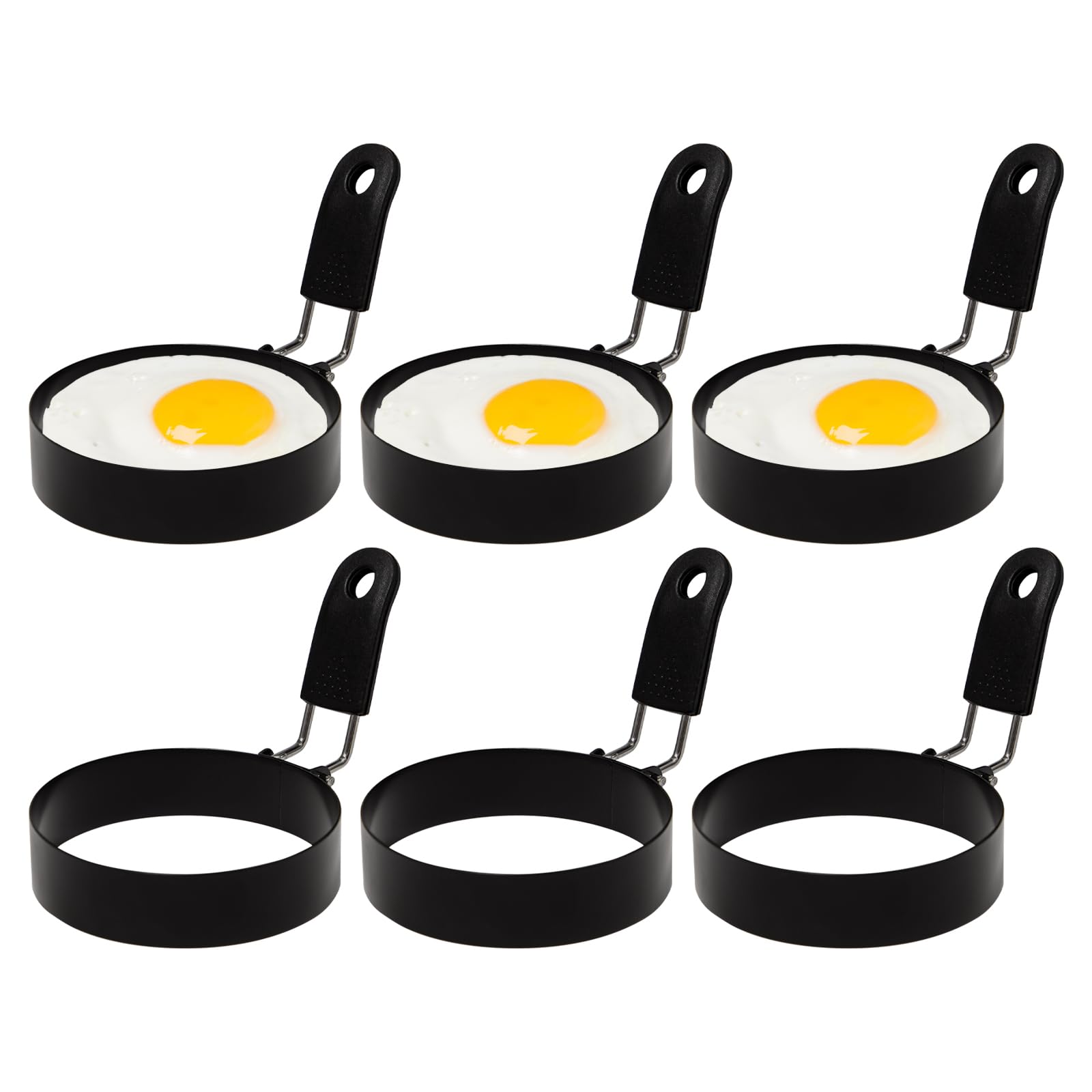 6 pezzi 8 cm stampo per uova fritte con manici pieghevoli anelli d'uovo al piatto anelli d'uovo in acciaio inossidabile stampo frittata stampo uovo piatto per muffin, frittelle, panini, mini