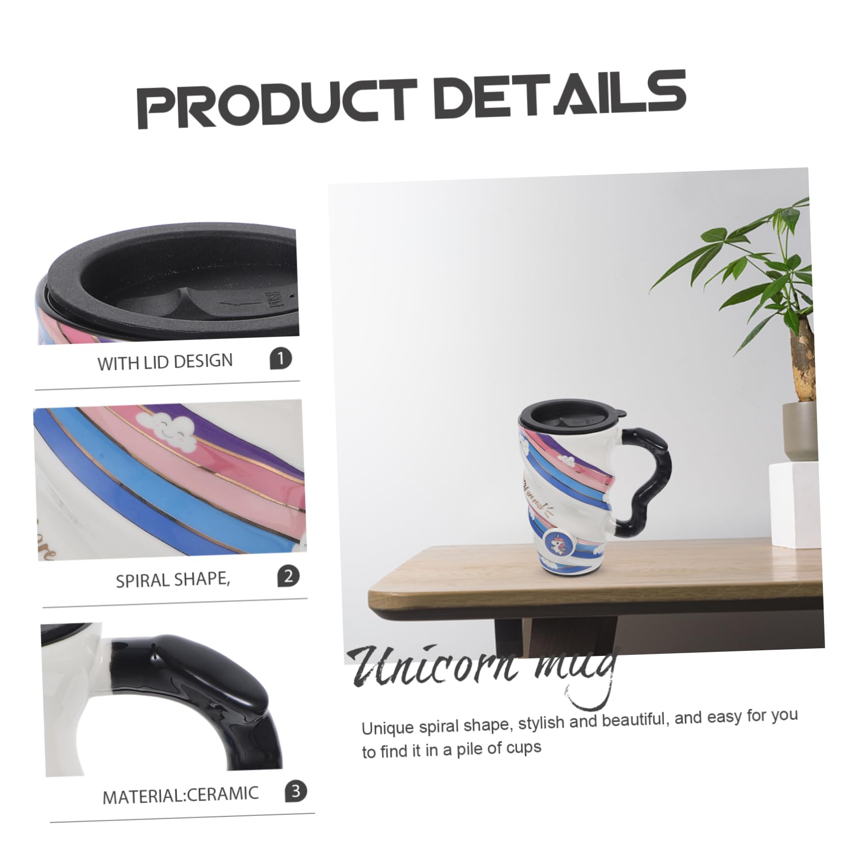 LIFKOME Tazza Unicorno in Ceramica Tazza Da Caffè Riutilizzabile Con Coperchio Ermetico Per Bere Tè Caffè Succhi Di Frutta Regalo Per Ragazzo Ragazza Ragazza e Adulti