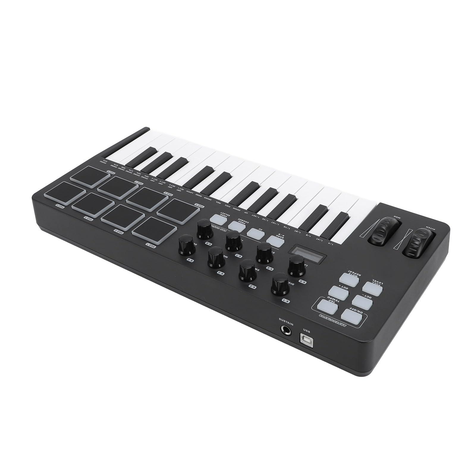 ASHATA Controlador de Teclado MIDI Versátil de 25 Teclas con Integración DAW para Producción Musical Controlador MIDI USB Tamaño Portátil Negro