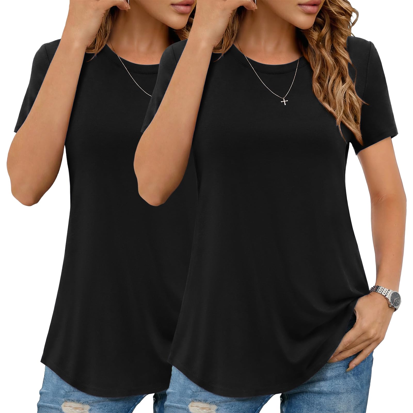 Aottori T-Shirt Damen Rundhals Sommer Oberteile Tshirt Kurzarm Basic Tops Elegant Locker Tee Shirts Einfarbig