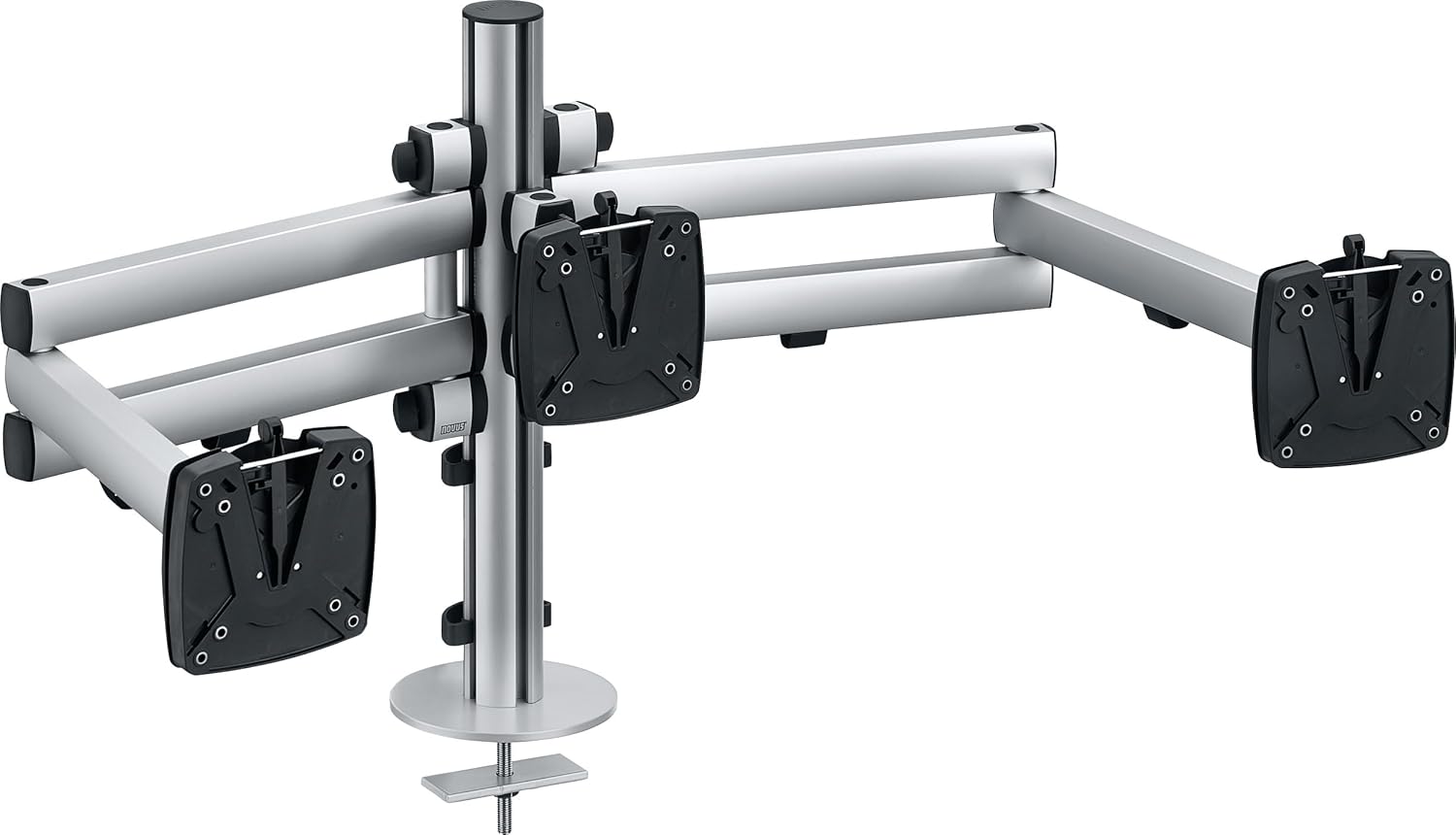 Novus TSS Trio Monitor Arm, Easily Align 3 Monitors, Improves Viewing Comfort with Ergonomic Adjustments for Height/Distance/Angle, Drill Screw Mount, Silver