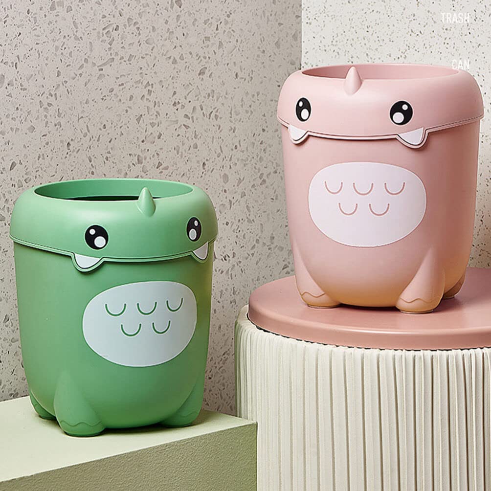 Beavorty Cartoon Dinosaur Trash can 11.02X9.44X7.87In Plastic Lidless Rubbish Bin for Kids Bedroom Kitchen Bathroom Storage