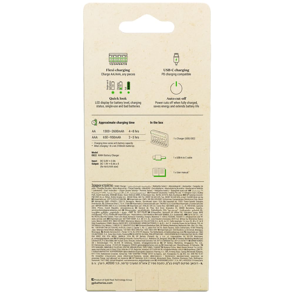 GP E822 USB ładowarka bez baterii (8 sztuk do AA i/lub AAA)