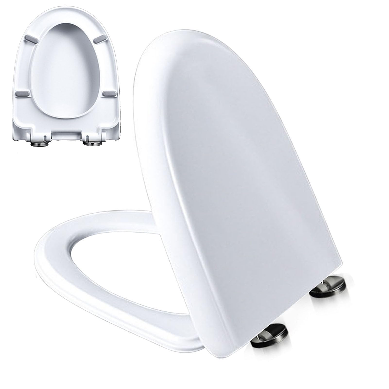 Tapa WC Universal UF Resin, Tapa de Inodoro con Cierre Suave y Liberación Rápida para una Fácil Limpieza, Asiento de Inodoro con Bisagras Ajustables, Forma D, Blanco, 02N, 44x35cm