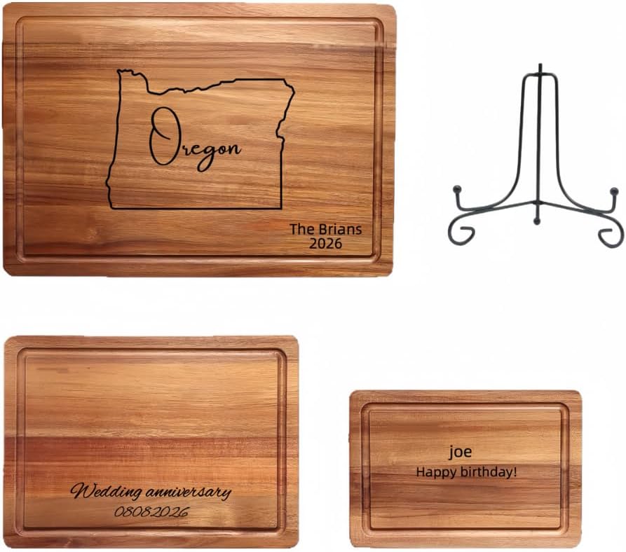 Personalized state-shaped and named date platters, carved wooden cutting boards, custom cheese boards as Valentine's Day, wedding, housewarming gifts(Acacia decurrens L17.4X11.8X0.5in)