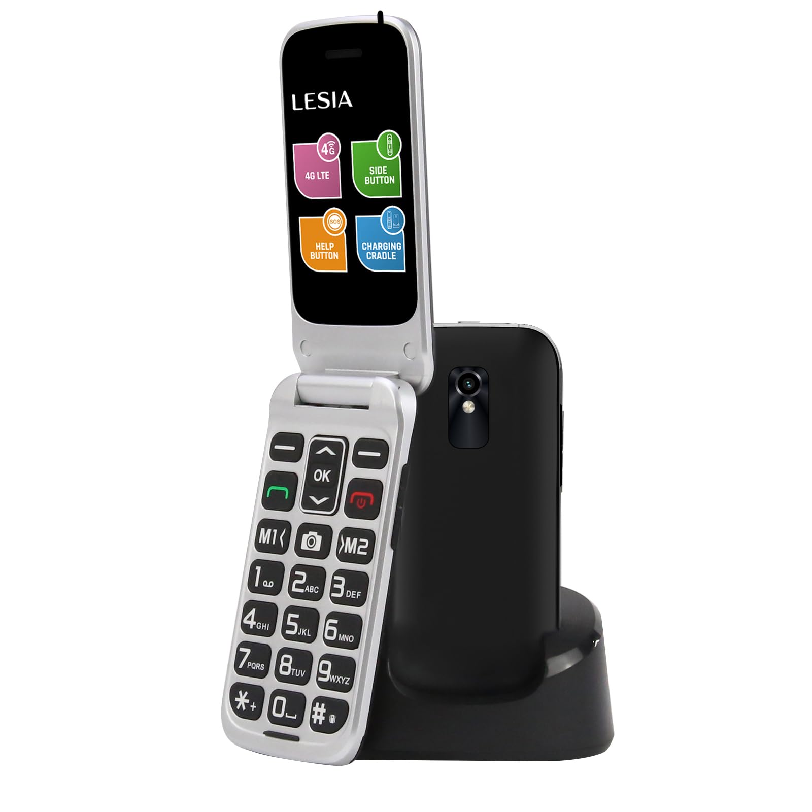 FEGA 4G Teléfono Móvil para Mayores, con Tapa de Teclas Grandes, Botón SOS, Pantalla de 2,4 Pulgadas, Llamada Rápida, Sonido Fuerte de Radio, 1300mAh Batería, Fácil Uso para Ancianos Flip Seniors LTE | Pantalla de 2,4", teclas grandes, botón SOS, batería