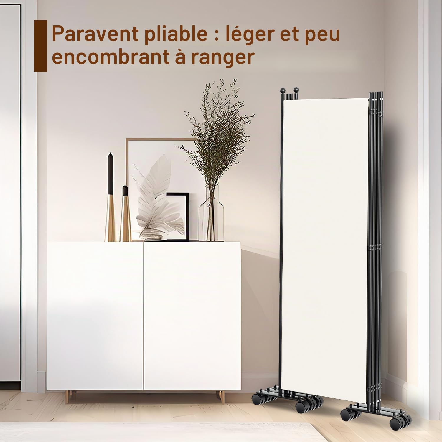 Paravent Séparateur de Pièce Intérieur, Paravent Pliable 3 Parties 263x181x30cm, Cloison de Protection Visuelle pour Chambre à Coucher, Cloison de Séparation en Fibre de Polyester, Cloison