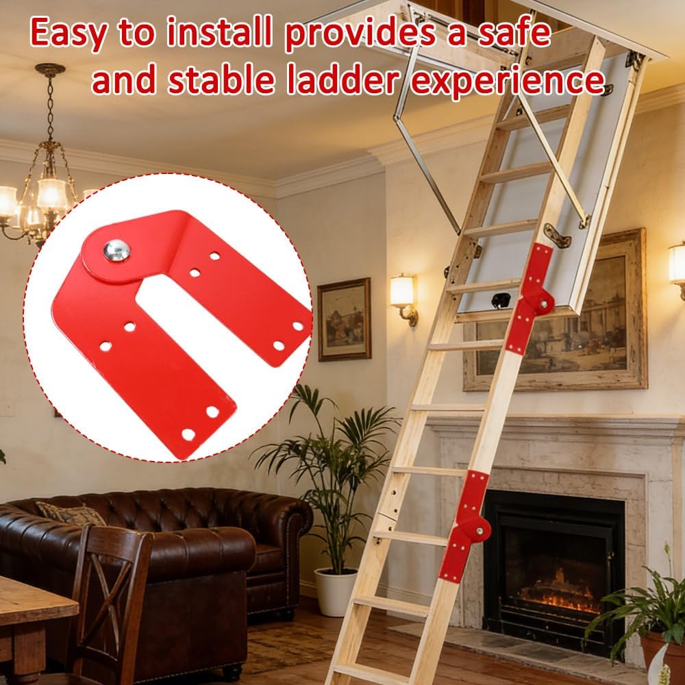 Heavy-Duty Attic Ladder Hinge Replacement (4-Pack) - Reinforced Galvanized Steel Brackets for Folding & A-Frame Step Ladders - Includes 32 High-Torque Mounting Screws