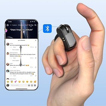 Remote Control for TikTok,Air Finger Ring Mouse with Touchpad, Bluetooth Page Turner for iPad/Kindle App/iPhone/Android, (Black)