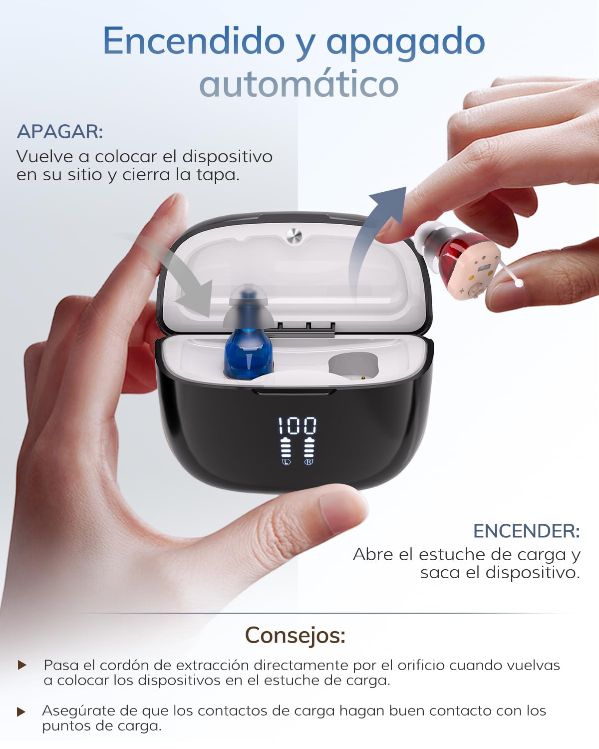 Dispositivos de audio intraauriculares recargables,Activación automática