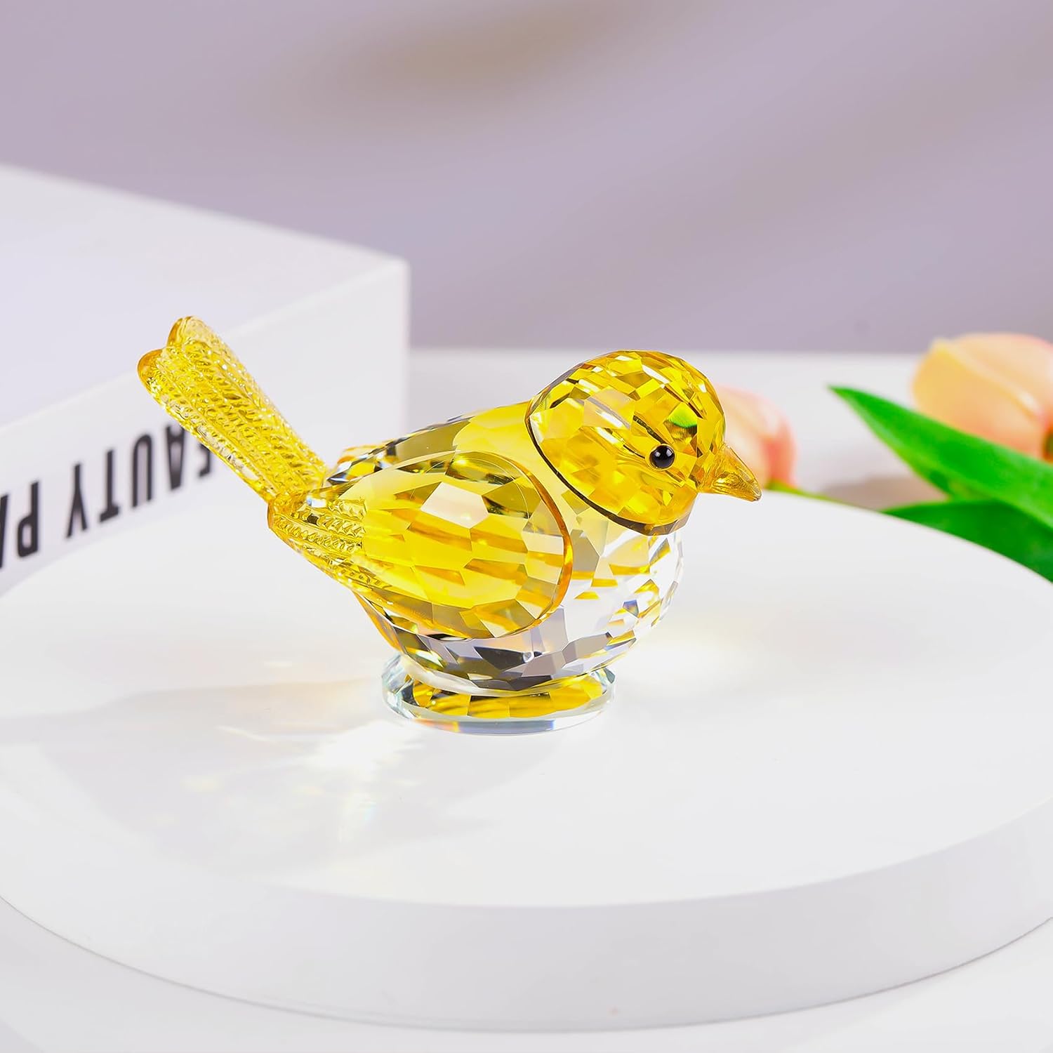 Ornalrist Crystal Yellow Birds Figurine, Handmade Animal Gifts for Him Son