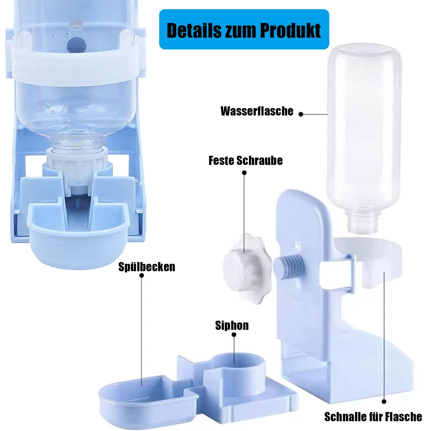 Esshogo 1 x Pet Automatic Water Dispenser, Water Dispenser, 500 ml, Hanging Pet Water Dispenser, Pet Drinking Bottle - Image 3