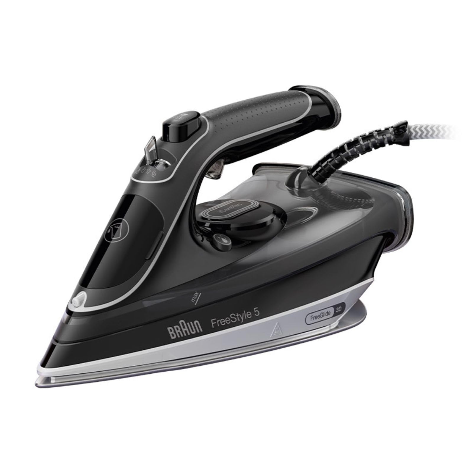 Braun Żelazko parowe FreeStyle 5 SI 5188 BK — żelazko z stopą FreeGlide 3D, para pionowa, 2800 W, doładowanie pary 220 g/min, zbiornik na wodę 330 ml, czarny