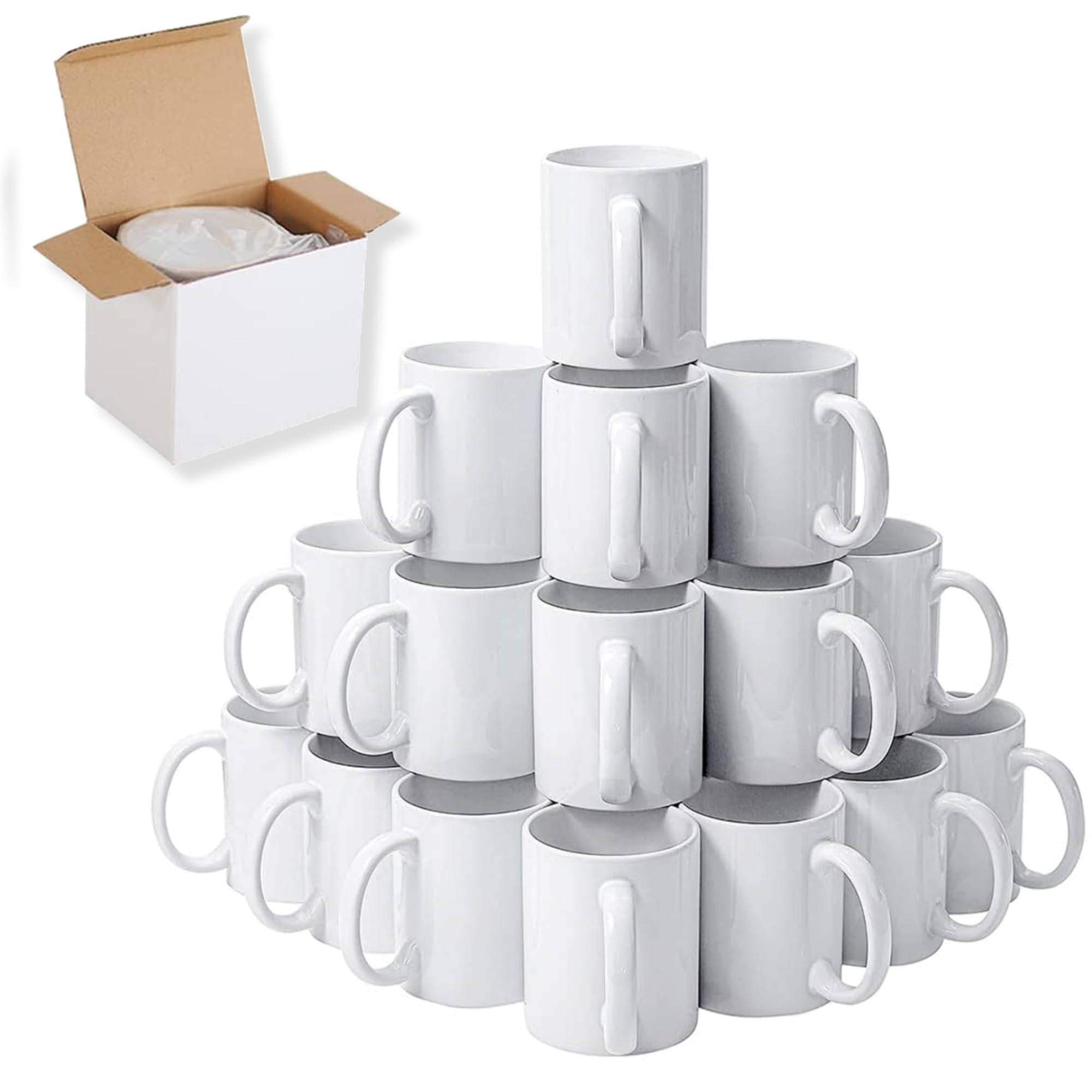 EKAM 24 x Sublimation Mugs 11oz Blank Plain White Large Handle Coffee Mug with Gift Boxes, Sublimation Blanks Dishwasher Safe White Ceramic Tea Mugs - AAA Grade White Mug (24)
