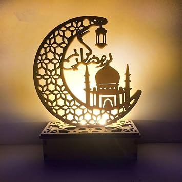 Ramadan Tray Wooden Rustic Crescent Moon Star Eid Mubarak Party Serving Tableware Tray Table Decor Dessert Tray Food Serving Tray