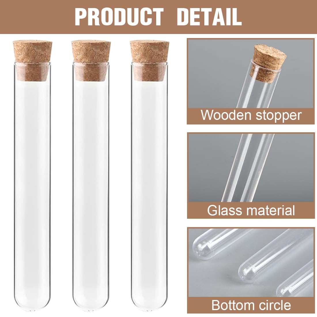 NJCXOLA 15 Pezzi Provette Vetro, Provetta con Tappi Sughero, Provette portaconfetti, Provette Trasparente, Provette con Tappo, per Esperimenti, DIY Artigianato, Dolciumi, Spezie (12 x 75mm)
