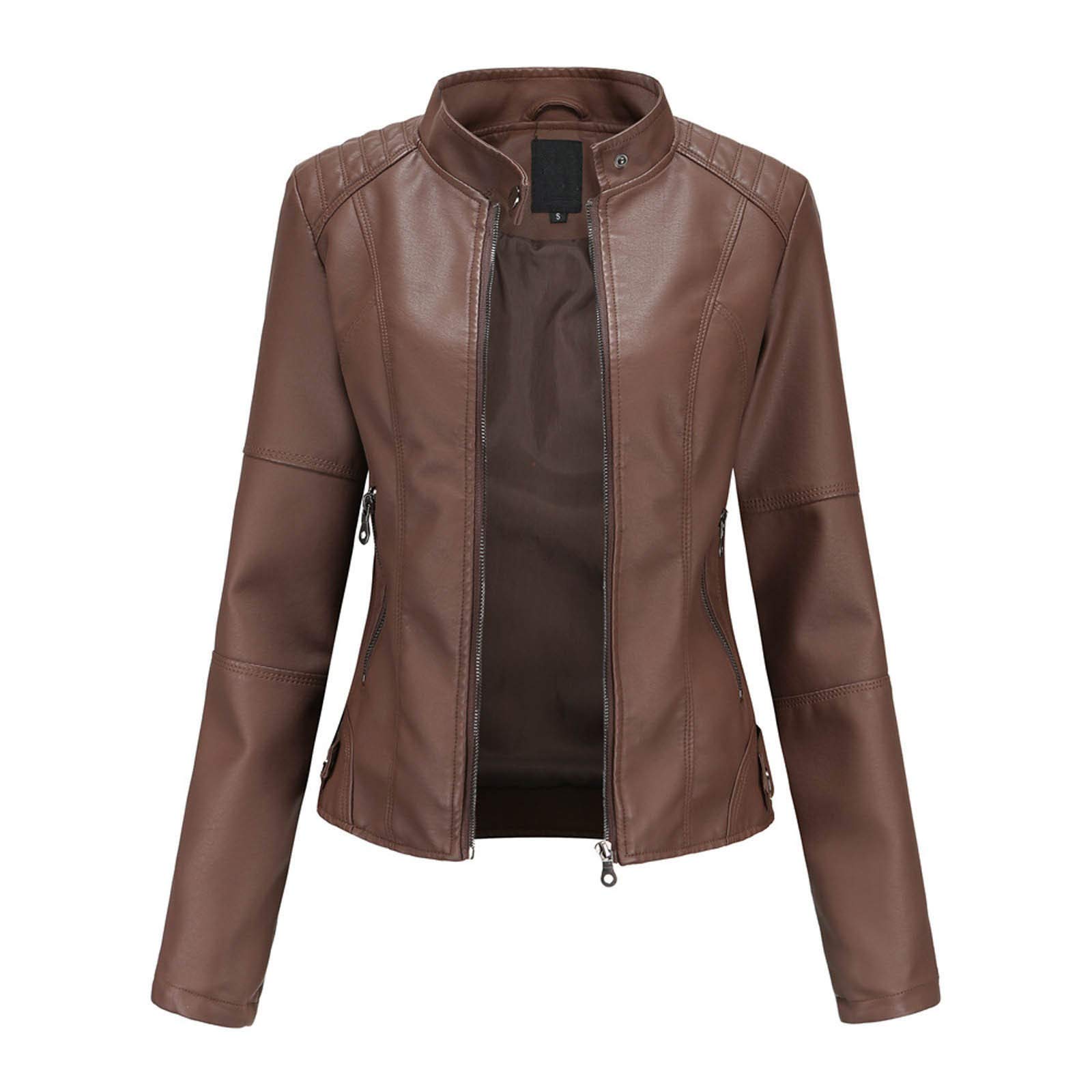Lederjacke Damen Fruehling Kapuzen Kunstleder Lederjacke Frauen Jacke mit Reißverschluss Motorradjacke Bikerjacke Kapuzenjacke Übergangsjacke 2026
