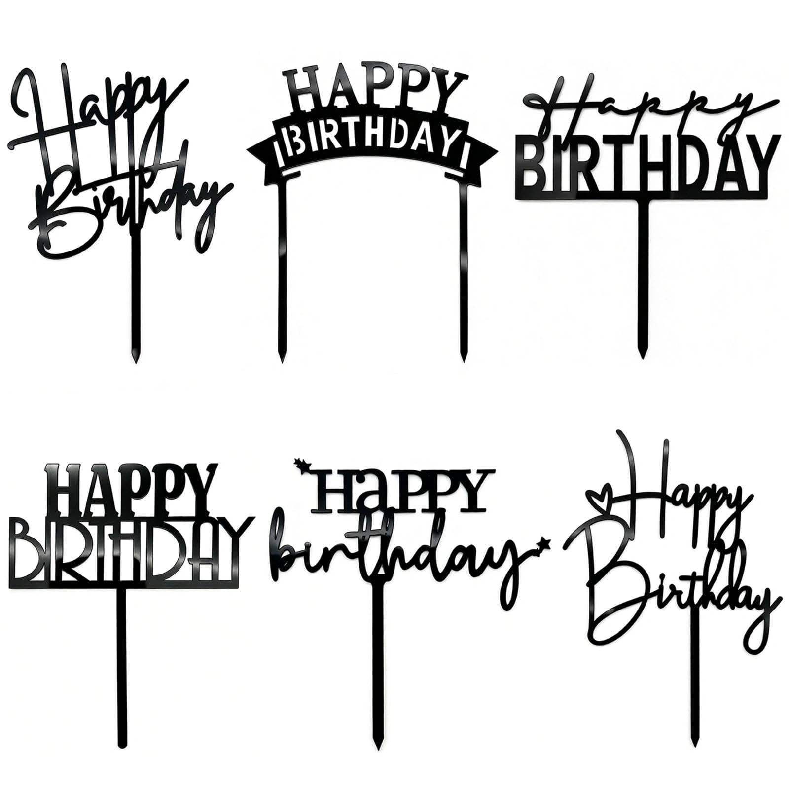 Gold Birthday Cake Toppers - 6 Pack -12 Gold Birthday Cake Toppers - 6 Pack -12