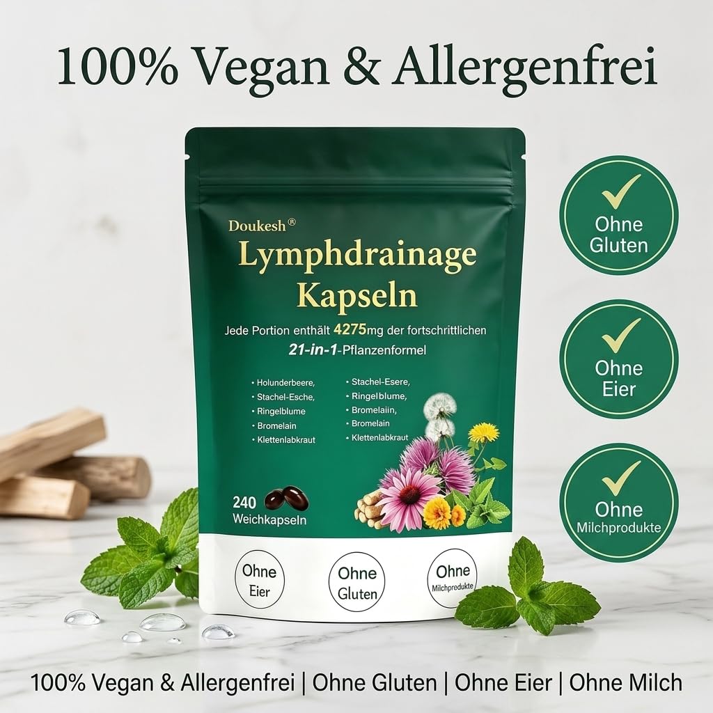 2 Beutel Lymphdrainage Kapseln 240 Tabletten Natürlich Lymphatic Drainage Kapseln No Gluten Kräutermischung für das Gleichgewicht des Lymphsystems