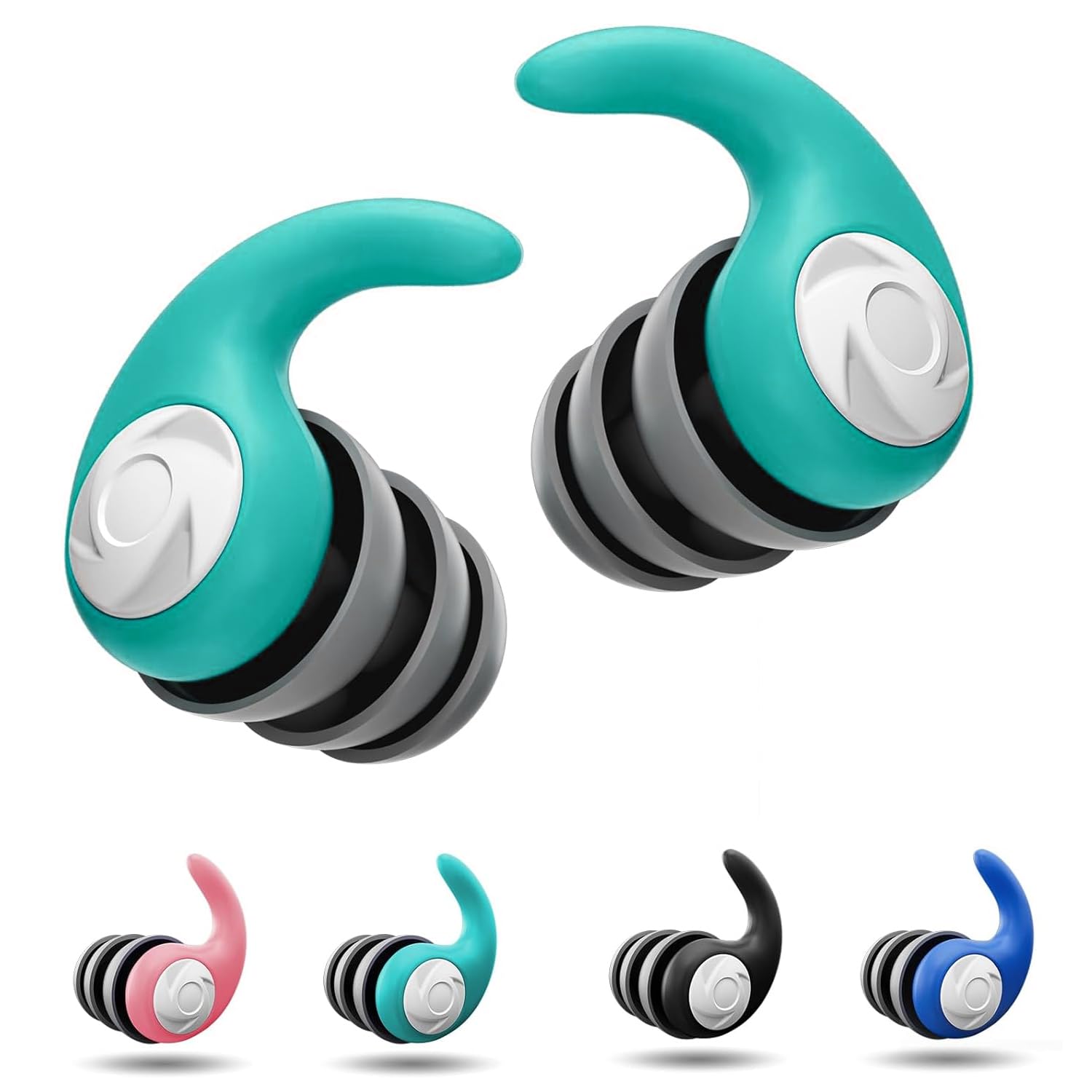 2 Pairs Waterproof Swimming Ear Plugs for Adults Reusable Soft Silicone Swim Earplugs Ear Protection Perfect for Pool, Surfing, Diving, Showering (Cyan, Large) — image 1