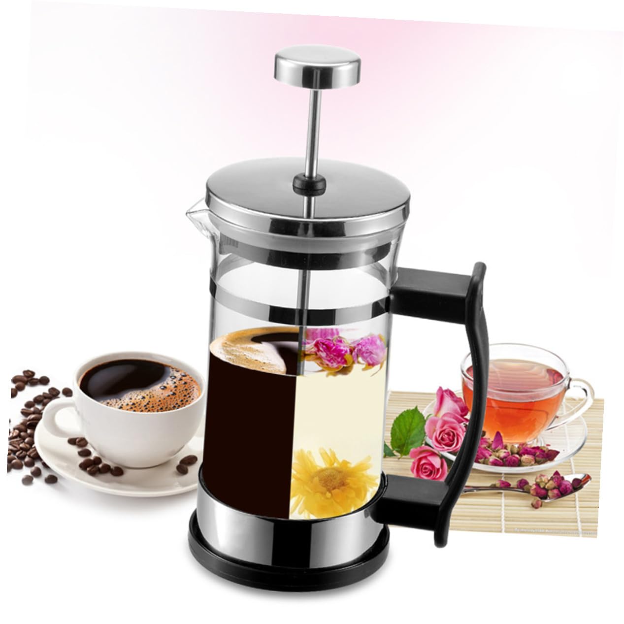 Cafetera de Acero Inoxidable de Doble Capa con Colador para Infusión de Té y Café Resistente al Calor Tetera Multifuncional para Bebidas Calientes y Frías Casa