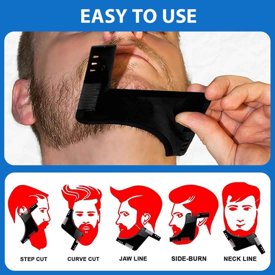 Set di Accessori per Barba:2 Pezzi Stencil Pettine per Barba Uomo+Con 1 Pezzo di Stoffa Bianca,Spazzola da Barba,Regalo da Uomo per il Parrucchiere(Nero)